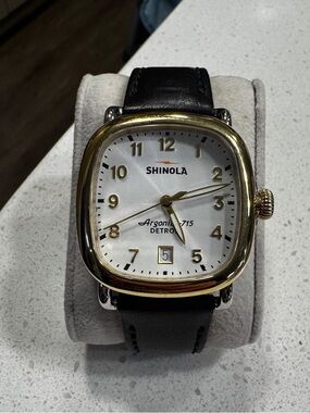Shinola Two-Tone Cushion Watch in Black and Gold